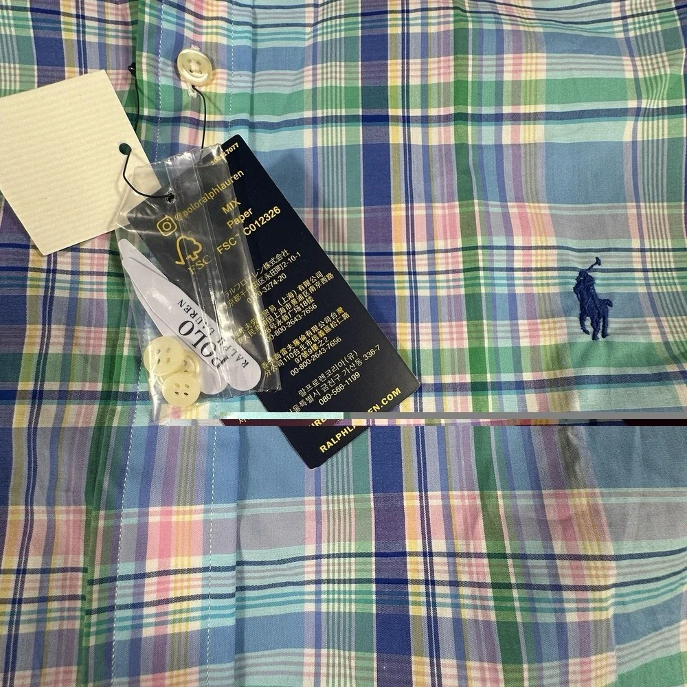 Polo Ralph Lauren Mens Slim Fit XXL Plaid Long Sleeve Oxford Button Up Stretch